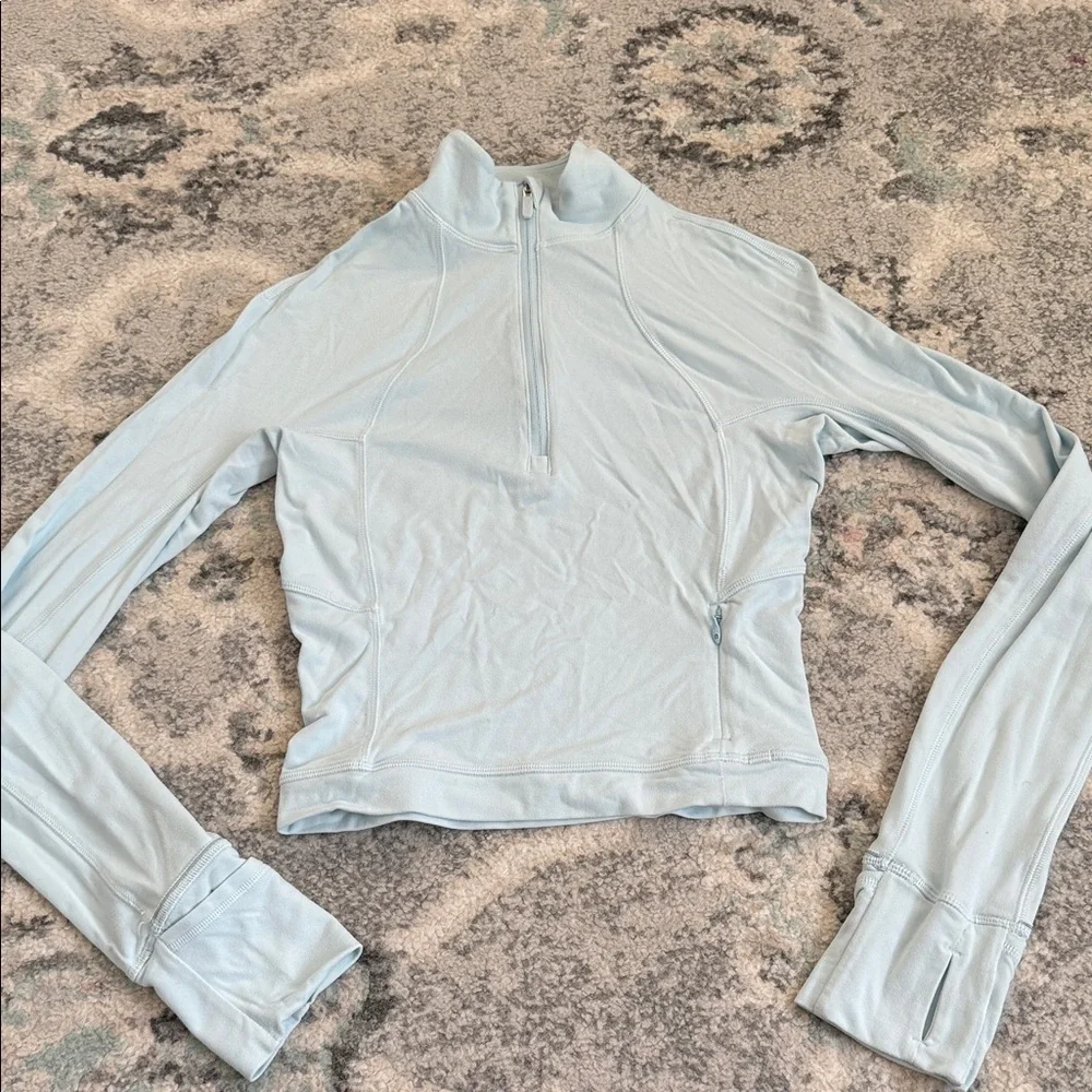Lululemon Its Rulu Run Cropped Half Zip in Powder Blue
